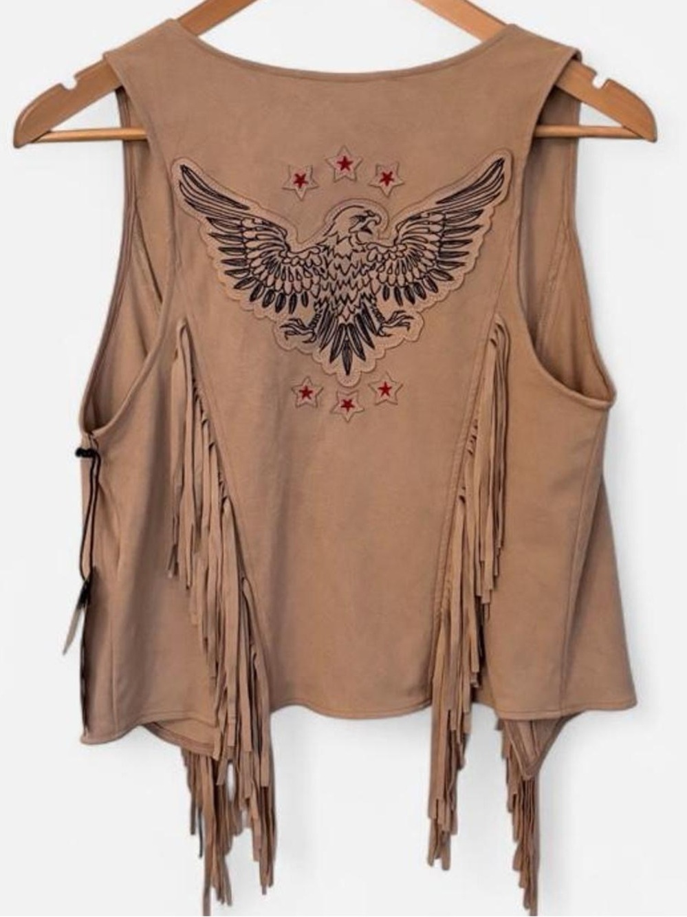 IDYLLWIND Miranda Lambert Tan Fringe Vest Faux Suede Large Eagle Americana - Picture 4 of 8
